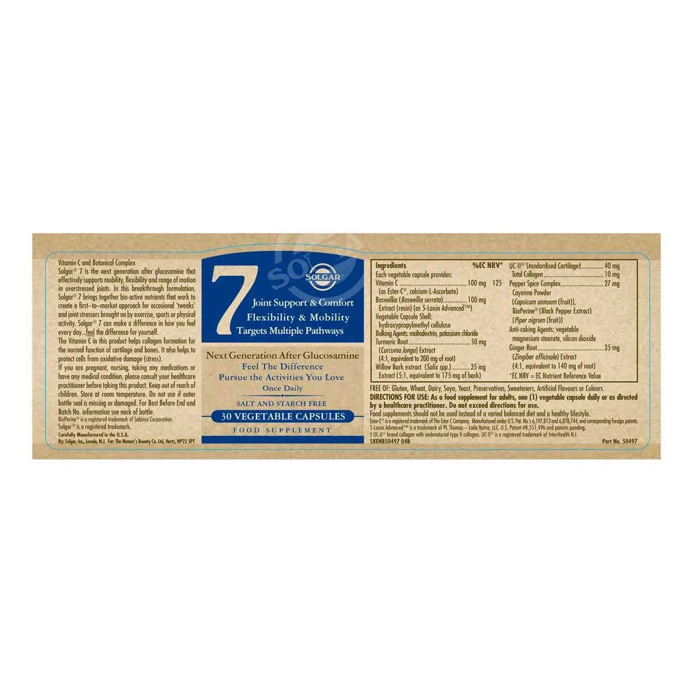 Solgar No 7 Ledstöd 30 Enheter, Brown, One Size