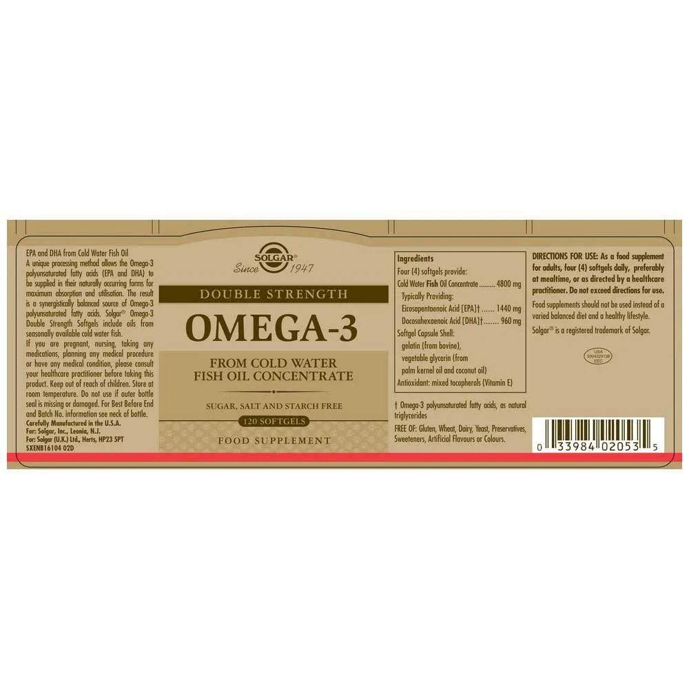 Solgar Omega-3 Dubbel Styrka 120 Enheter, Brown, One Size Solgar Omega-3 Dubbel Styrka 120 Enheter, Brown, One Size