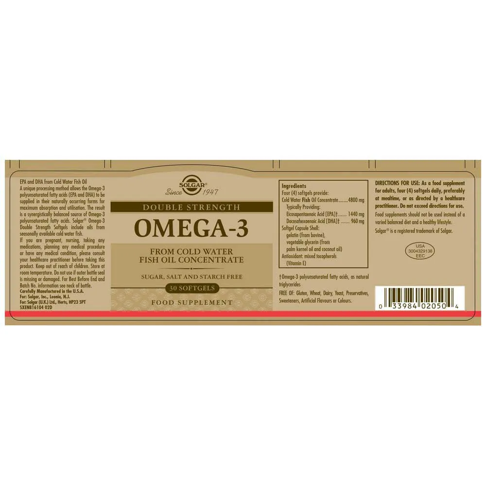 Solgar Omega-3 Dubbel Styrka 30 Enheter, Brown, One Size