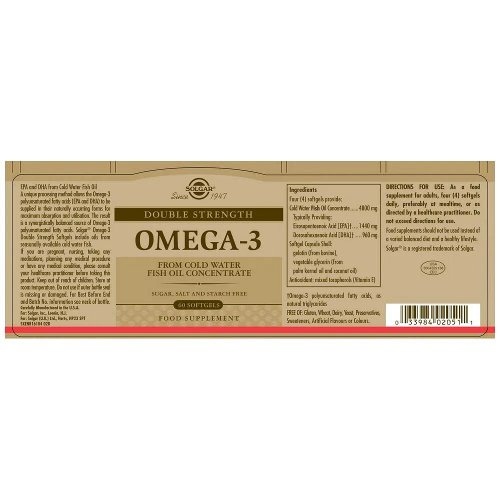 Solgar Omega-3 Dubbel Styrka 60 Enheter, Brown, One Size