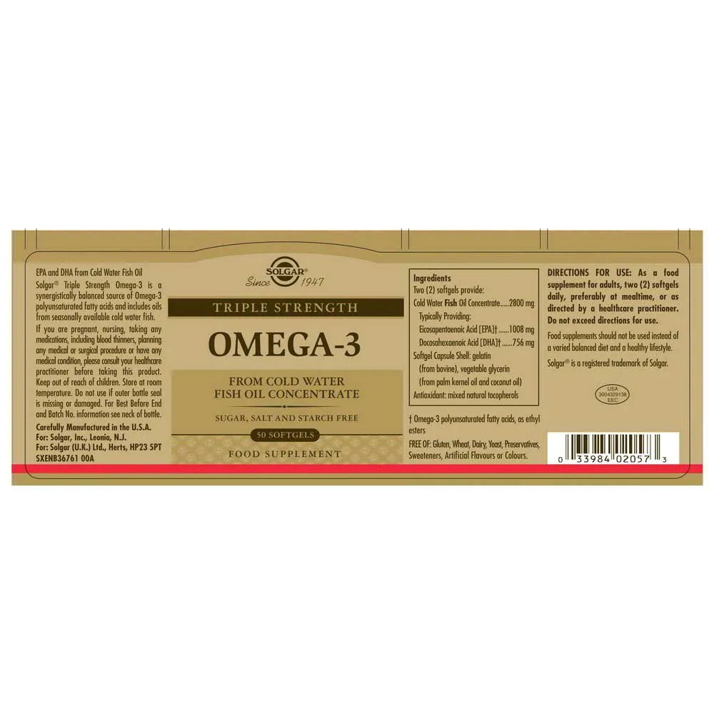 Solgar Omega-3 Trippel Styrka 50 Mjuka Kapslar, Brown, One Size Solgar Omega-3 Trippel Styrka 50 Mjuka Kapslar, Brown, One Size