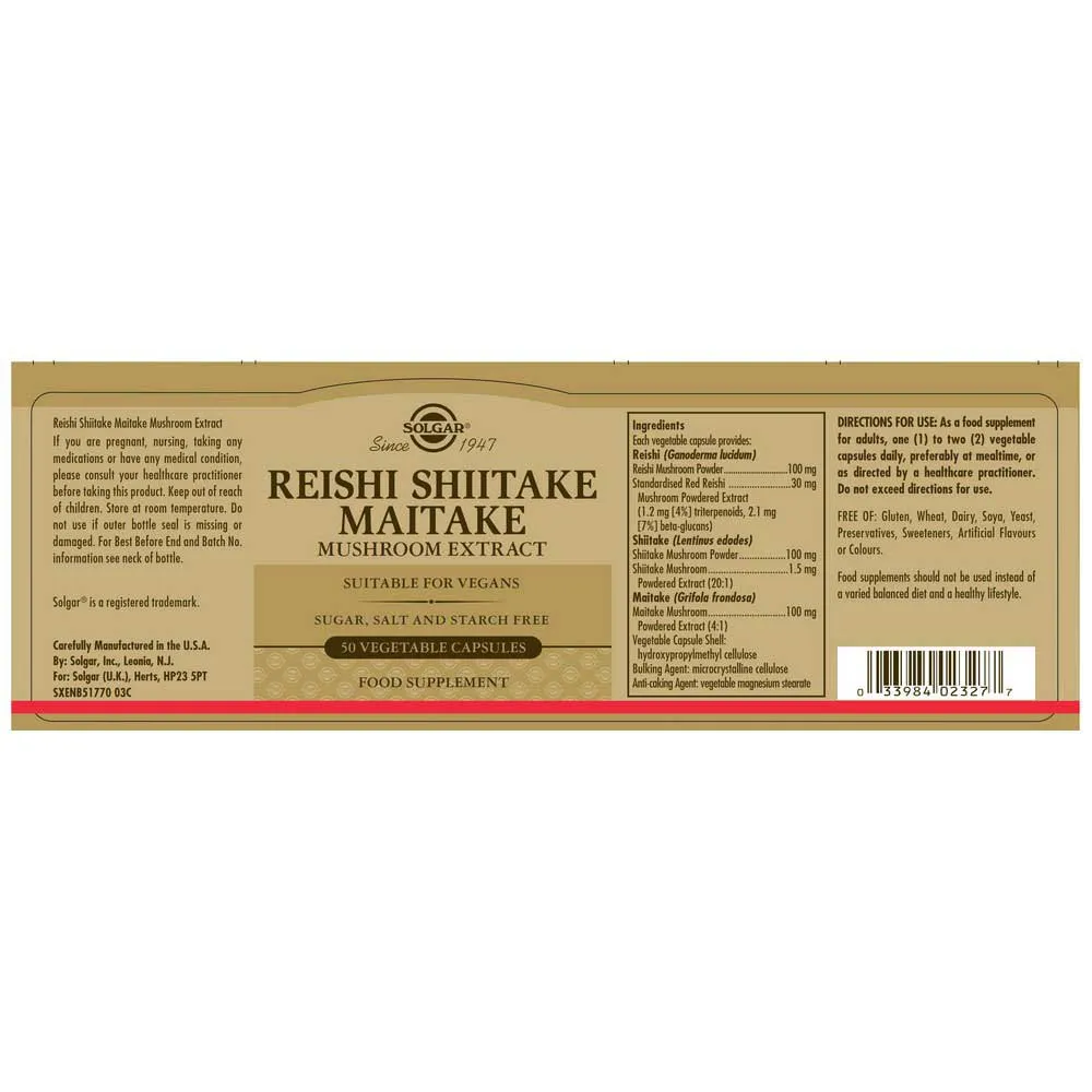 Solgar Reishi Shiitake Maitake Svamp 50 Enheter, One size Solgar Reishi Shiitake Maitake Svamp 50 Enheter, One size