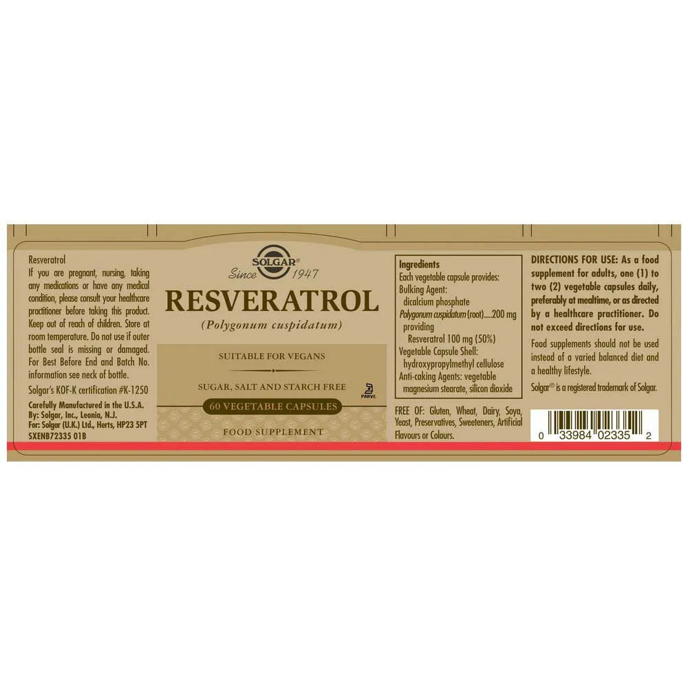 Solgar Resveratrol Kapslar 60 Enheter, One size Solgar Resveratrol Kapslar 60 Enheter, One size