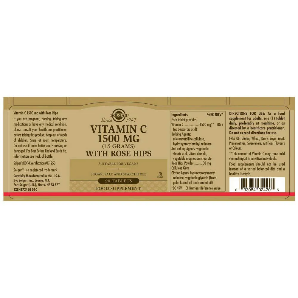 Solgar Rose Hips C 1500mg Tabletter 90 Enheter, Brown, One Size Solgar Rose Hips C 1500mg Tabletter 90 Enheter, Brown, One Size