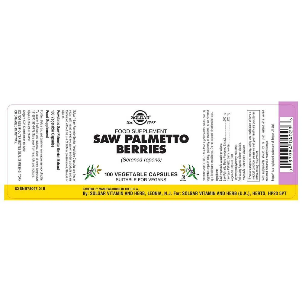 Solgar Sågpalmetto 100 Enheter, Brown, One Size Solgar Sågpalmetto 100 Enheter, Brown, One Size