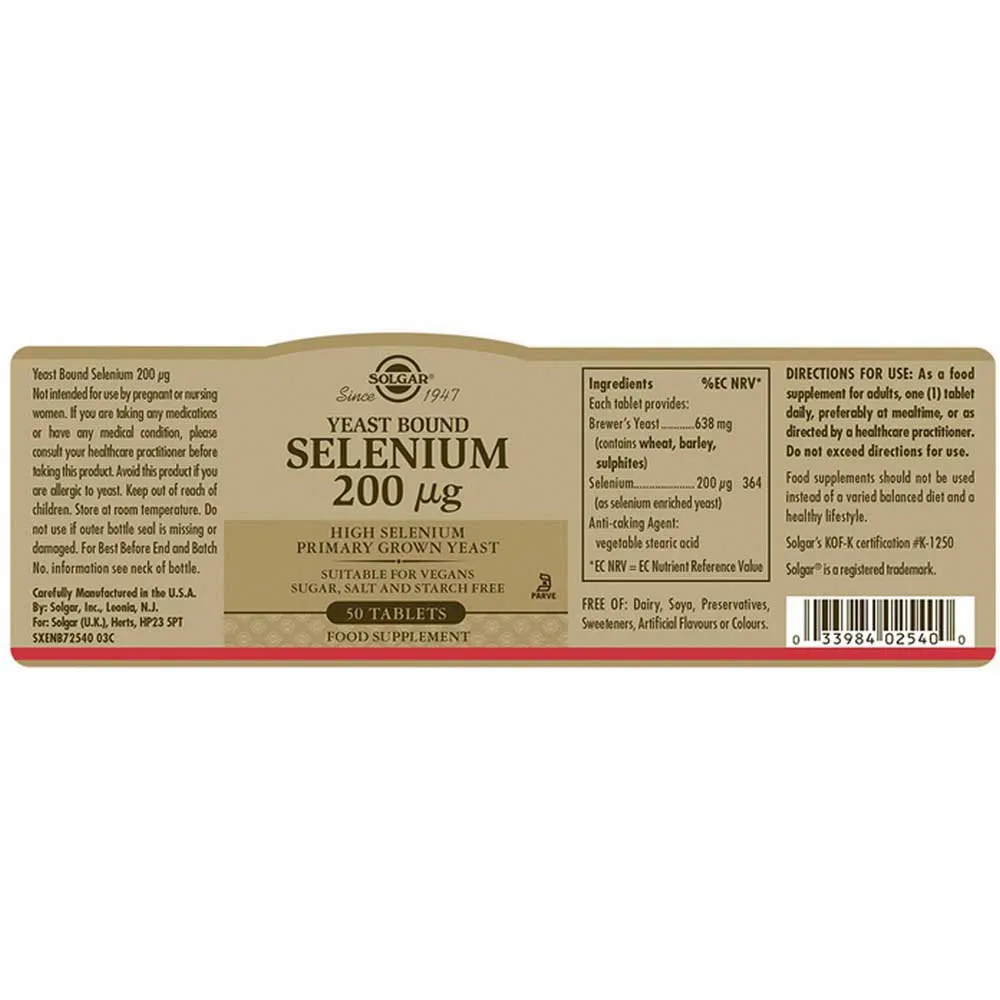 Solgar Selenium 200mcg Yeast Bound Tabletter 50 Enheter, Brown, One Size Solgar Selenium 200mcg Yeast Bound Tabletter 50 Enheter, Brown, One Size
