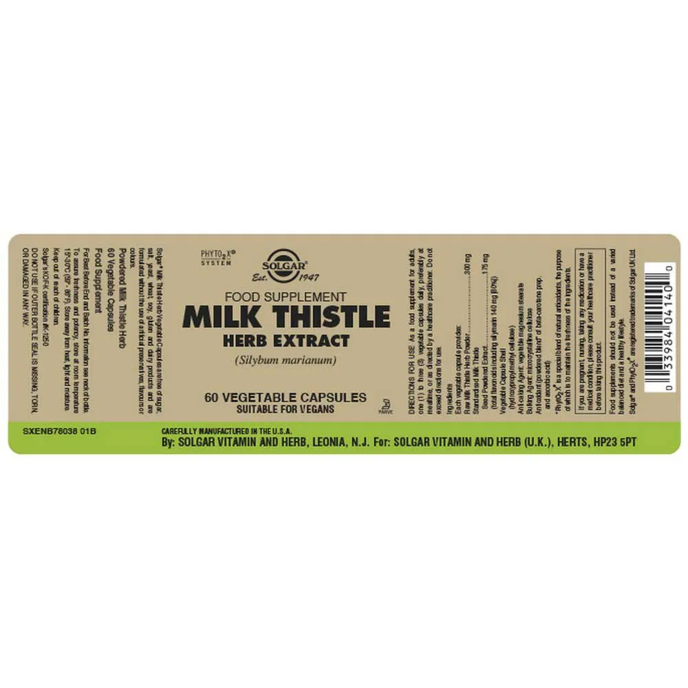 Solgar Sfp Mariatistel ört-/fröextrakt Mjölk 60 Enheter, Brown, One Size