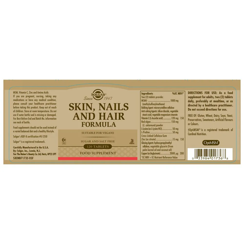 Solgar Skin Nails And Hair Tabletter 120 Enheter, Brown, One Size
