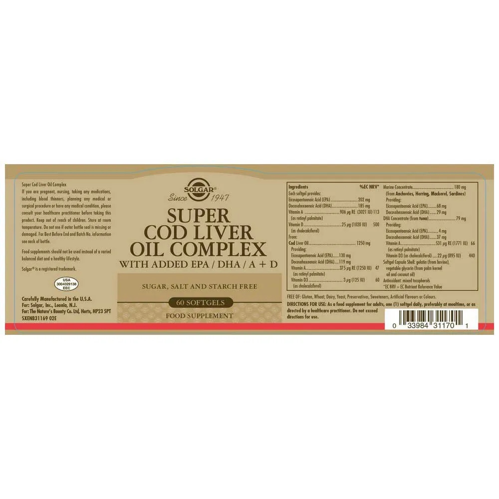 Solgar Super Cod Liver Oil Complex Kapslar 60 Enheter, One size Solgar Super Cod Liver Oil Complex Kapslar 60 Enheter, One size