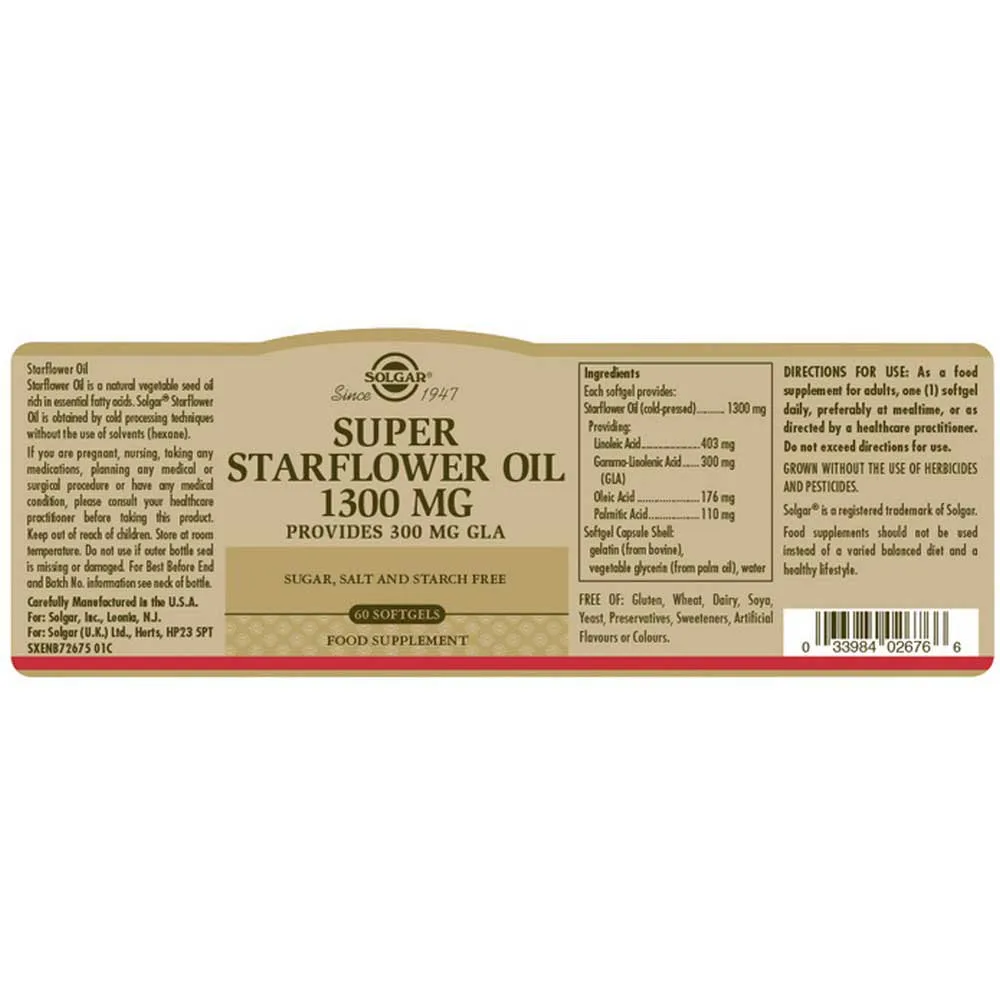 Solgar Super Starflower Oil 1300mgr 60 Enheter, Brown, One Size Solgar Super Starflower Oil 1300mgr 60 Enheter, Brown, One Size