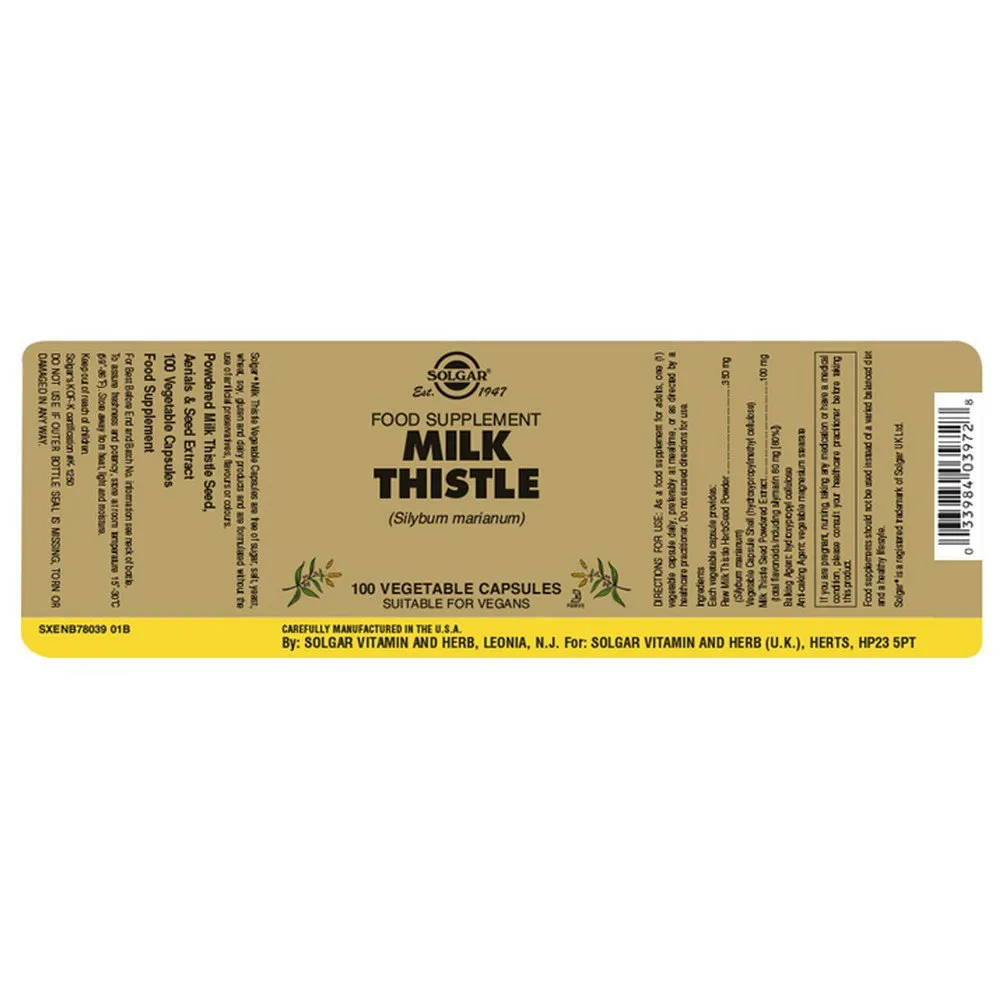 Solgar Tistel Mjölk 100 Enheter, Brown, One Size Solgar Tistel Mjölk 100 Enheter, Brown, One Size