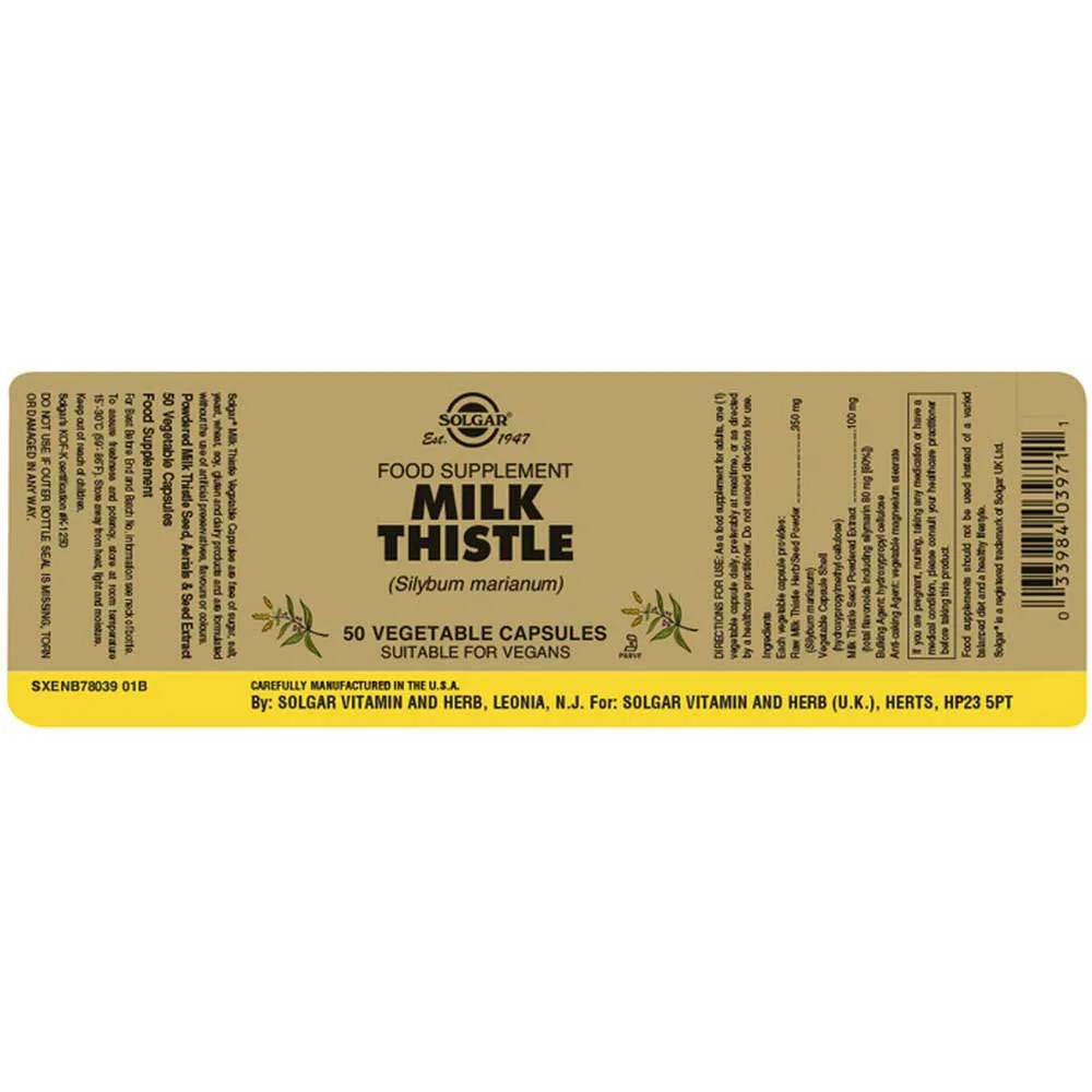 Solgar Tistel Mjölk 50 Enheter, Brown, One Size