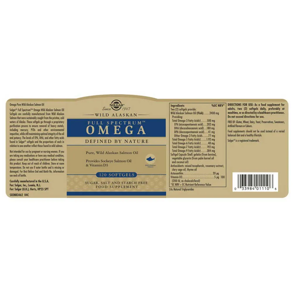 Solgar Vild Alaskan Fullspektrum Omega 120 Enheter, Blue, One Size