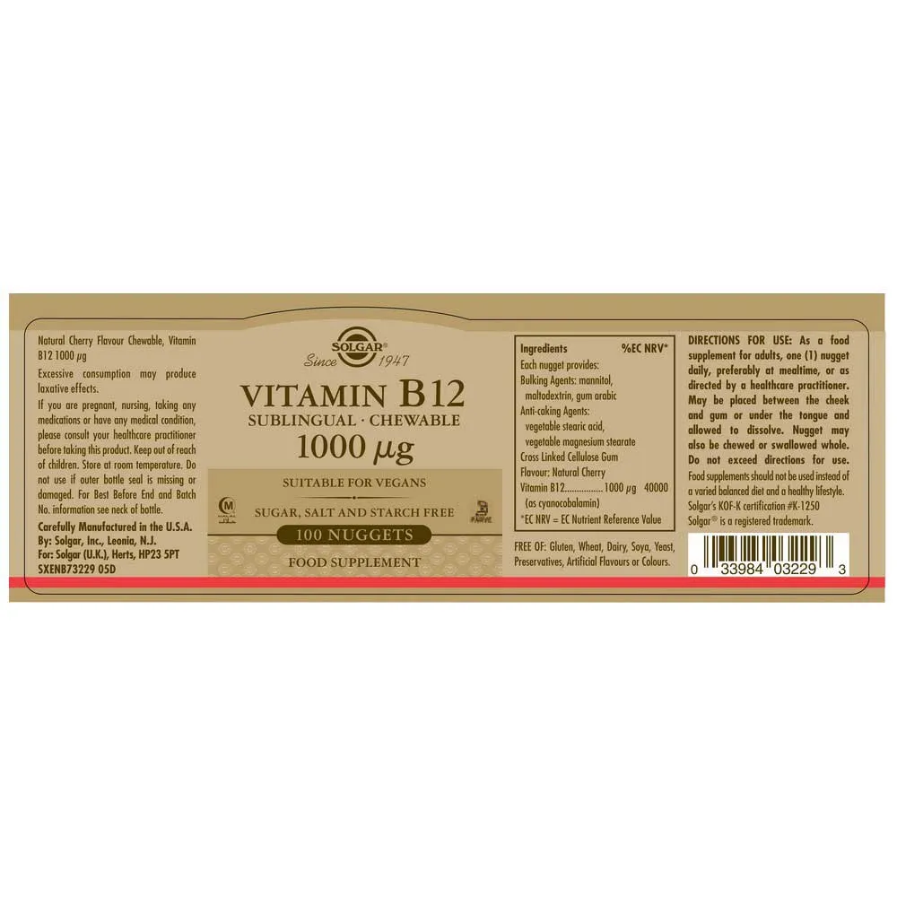 Solgar Vit B12 1000mcg 100 Enheter, Brown, One Size Solgar Vit B12 1000mcg 100 Enheter, Brown, One Size