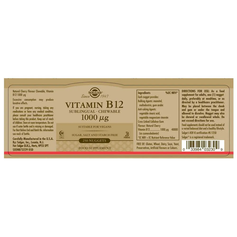 Solgar Vitamin B12 1000 Mcg 250 Enheter, Golden, One Size Solgar Vitamin B12 1000 Mcg 250 Enheter, Golden, One Size