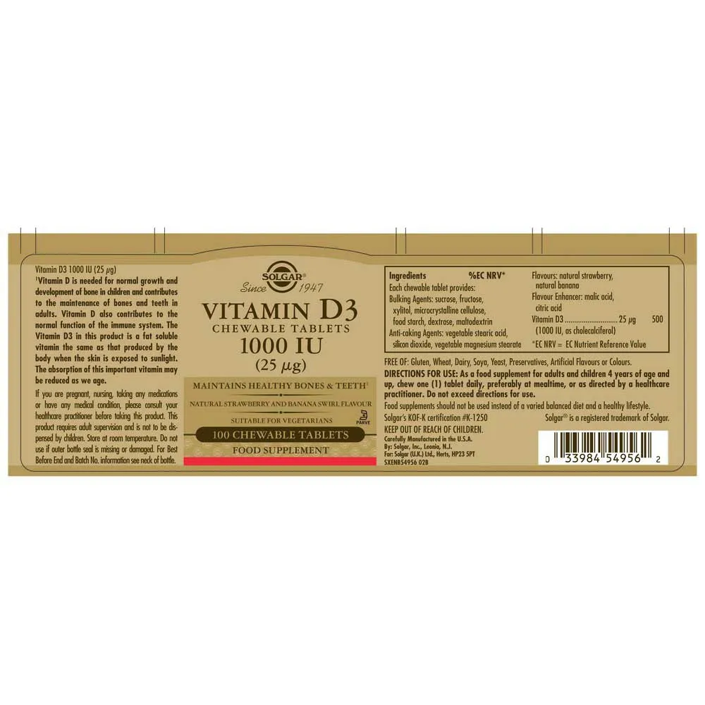 Solgar Vitamin D3 1000 Iu 25 Mcg Tabletter 100 Enheter, Brown, One Size Solgar Vitamin D3 1000 Iu 25 Mcg Tabletter 100 Enheter, Brown, One Size