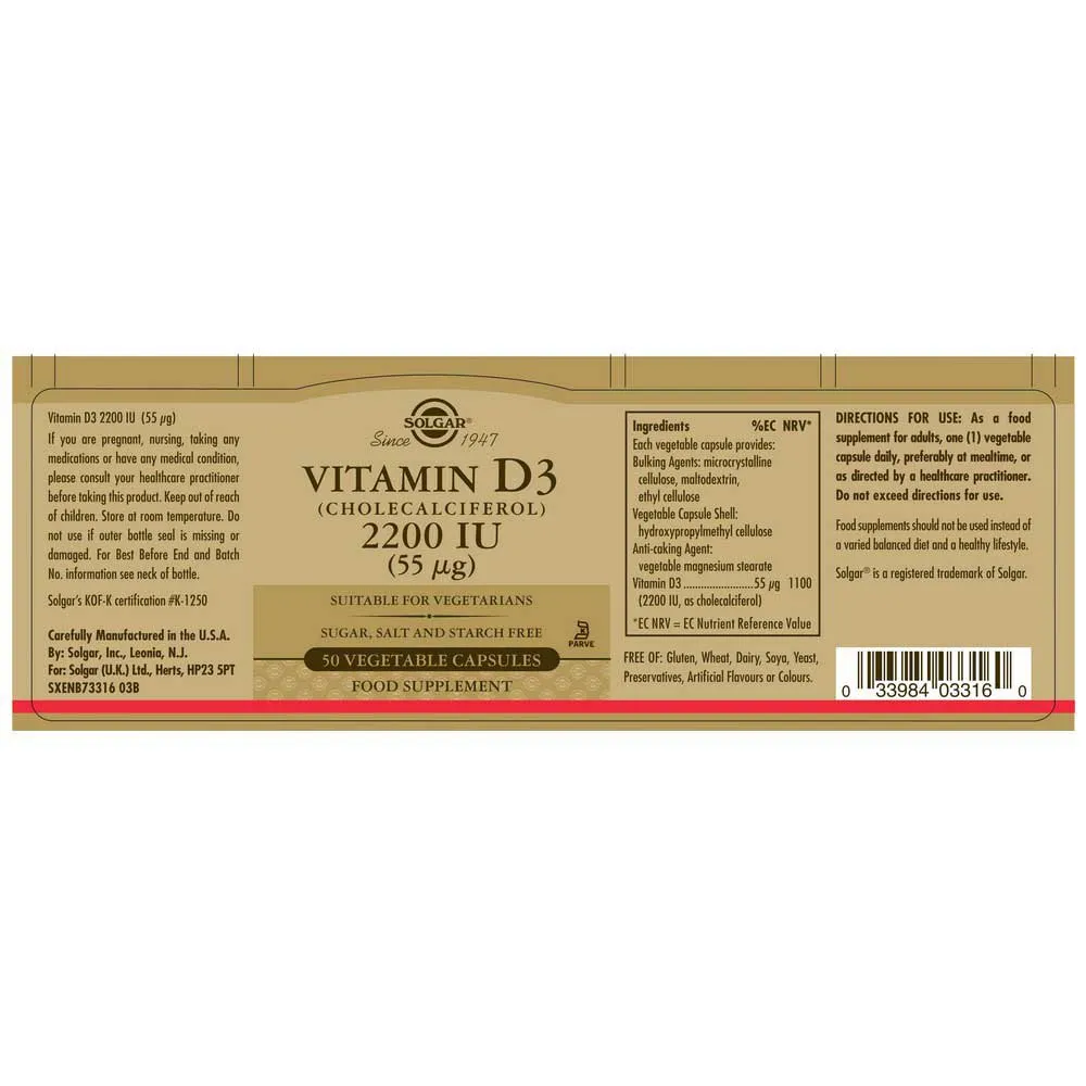 Solgar Vitamin D3 2200 Ie 55 Mcg 50 Enheter, Brown, One Size Solgar Vitamin D3 2200 Ie 55 Mcg 50 Enheter, Brown, One Size