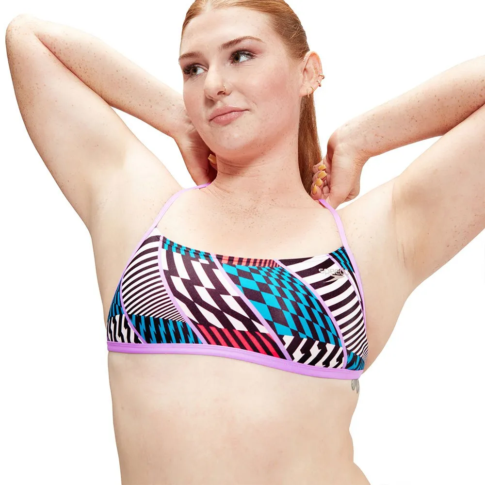 Speedo Allover Digital Cross Back Crop Top Bikinitopp female