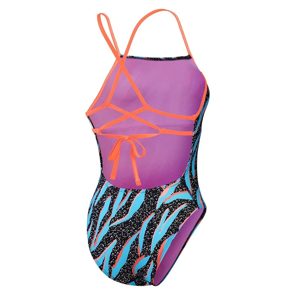 Speedo Allover Lattice Tie-back Baddräkt female, Black / picton blue / siren red Speedo Allover Lattice Tie-back Baddräkt female, Black / picton blue / siren red