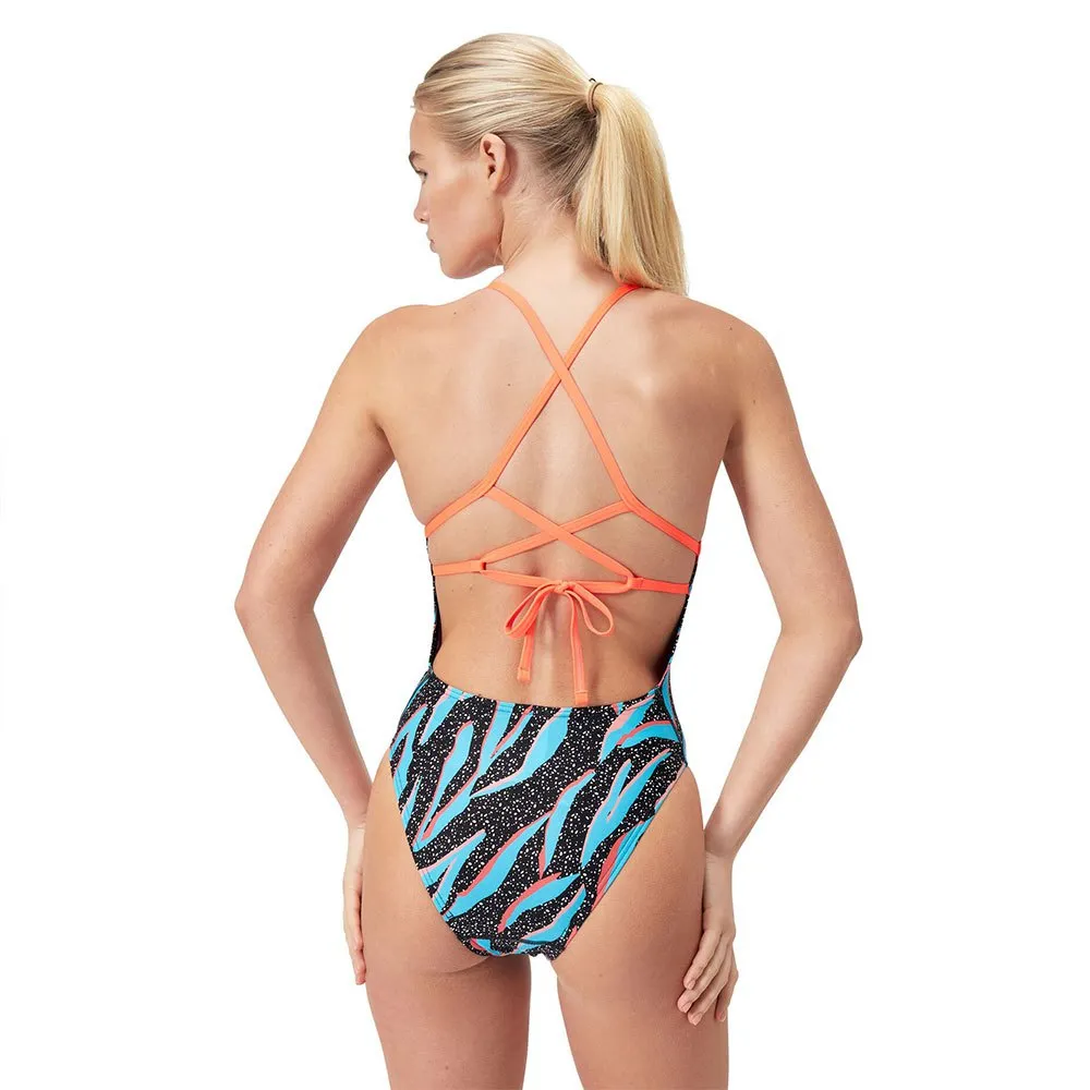 Speedo Allover Lattice Tie-back Baddräkt female, Black / picton blue / siren red Speedo Allover Lattice Tie-back Baddräkt female, Black / picton blue / siren red