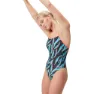 Speedo Allover Lattice Tie-back Baddräkt female, Black / picton blue / siren red