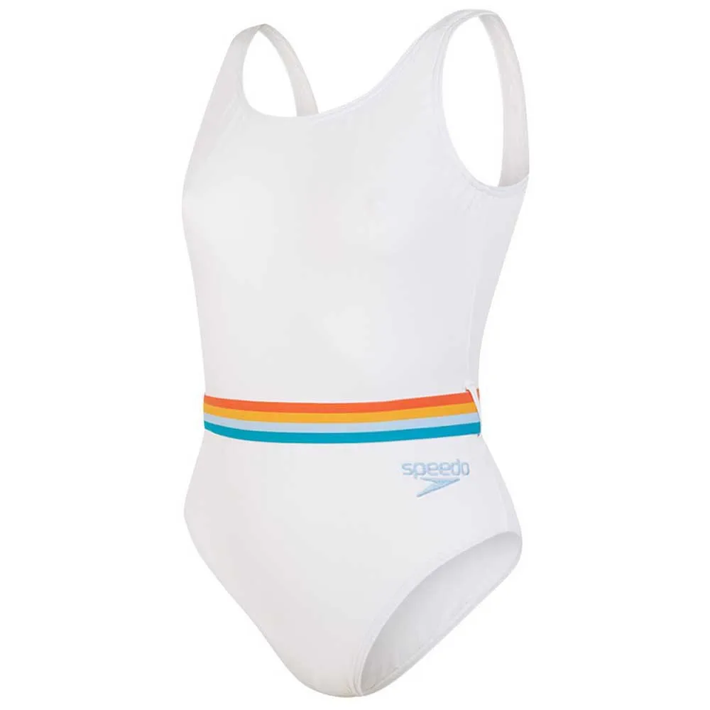 Speedo Belted Deep U-back Baddräkt female, White / orange fizz / mango / sky blue / blue bay Speedo Belted Deep U-back Baddräkt female, White / orange fizz / mango / sky blue / blue bay