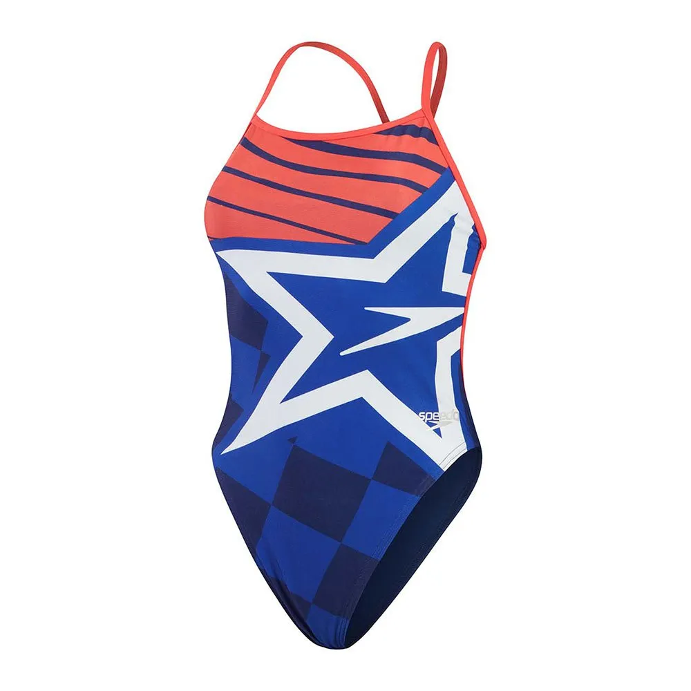 Speedo Placement Digital Vback Baddräkt female, Cerulean blue / true cobalt / watermelon / white Speedo Placement Digital Vback Baddräkt female, Cerulean blue / true cobalt / watermelon / white