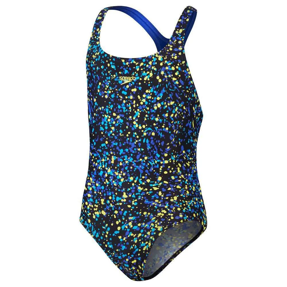 Speedo Printed Medalist Baddräkt female, Black / cobalt pop / bolt / lemon drizzle, 5-6Y
