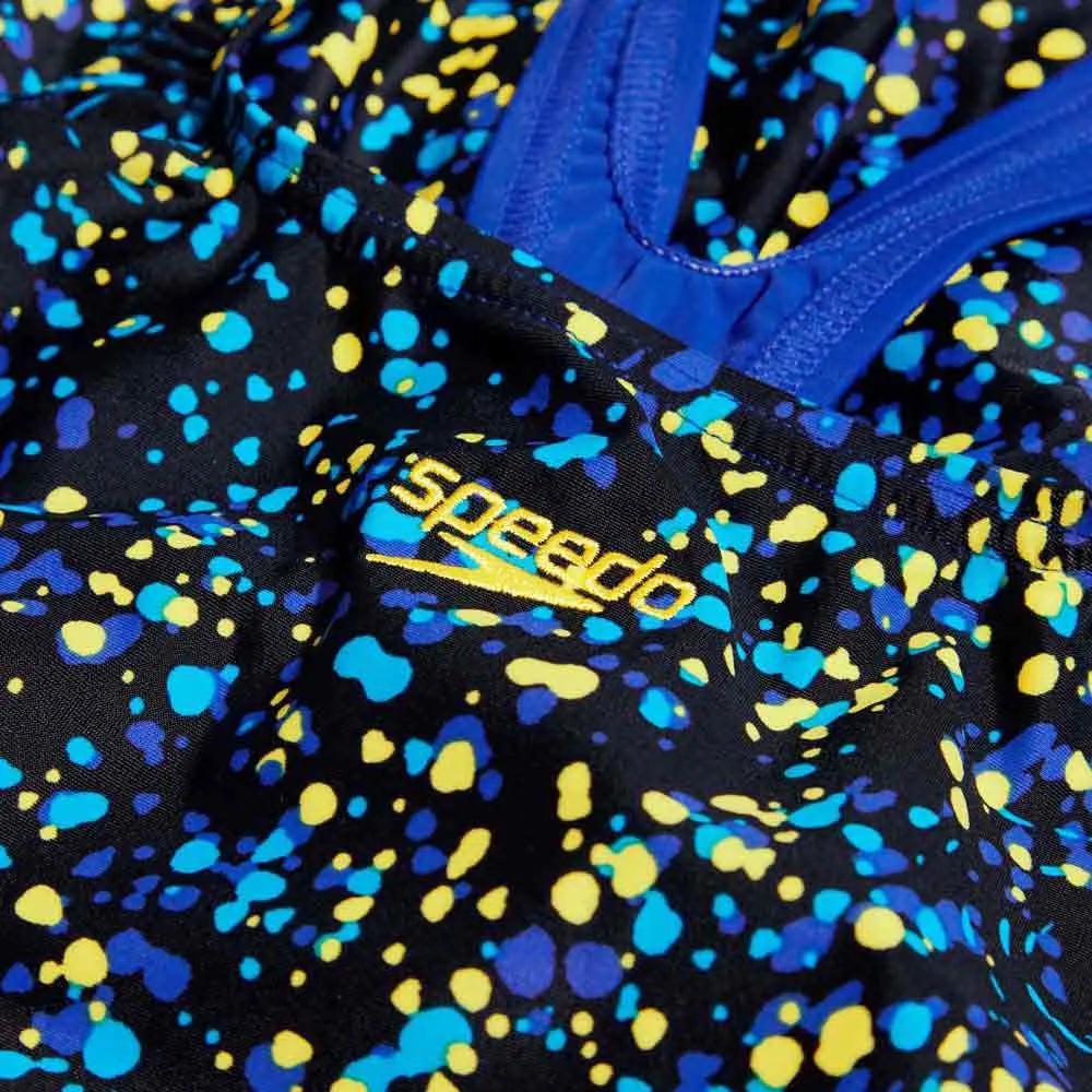 Speedo Printed Medalist Baddräkt female, Black / cobalt pop / bolt / lemon drizzle, 5-6Y