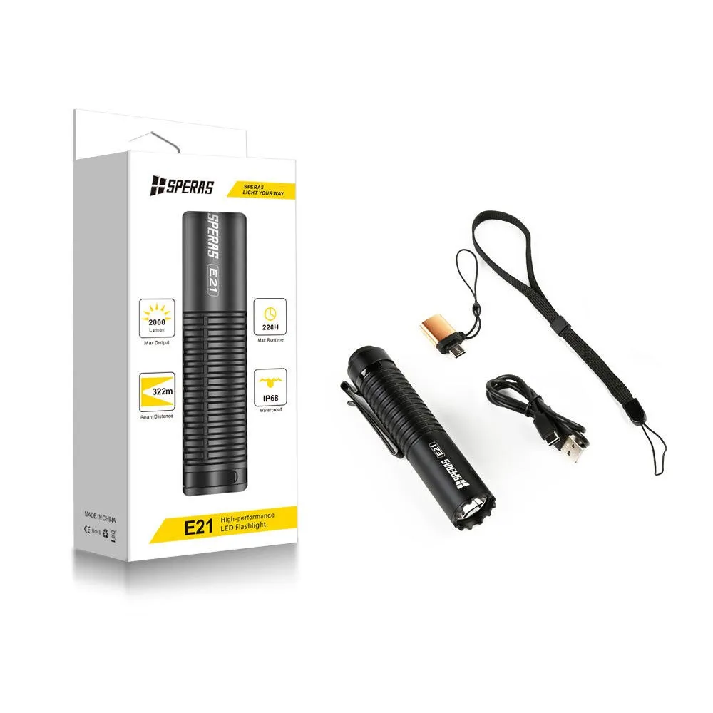 Speras Built-in Batterry E-21 Ficklampa, Red, 2000 Lumens