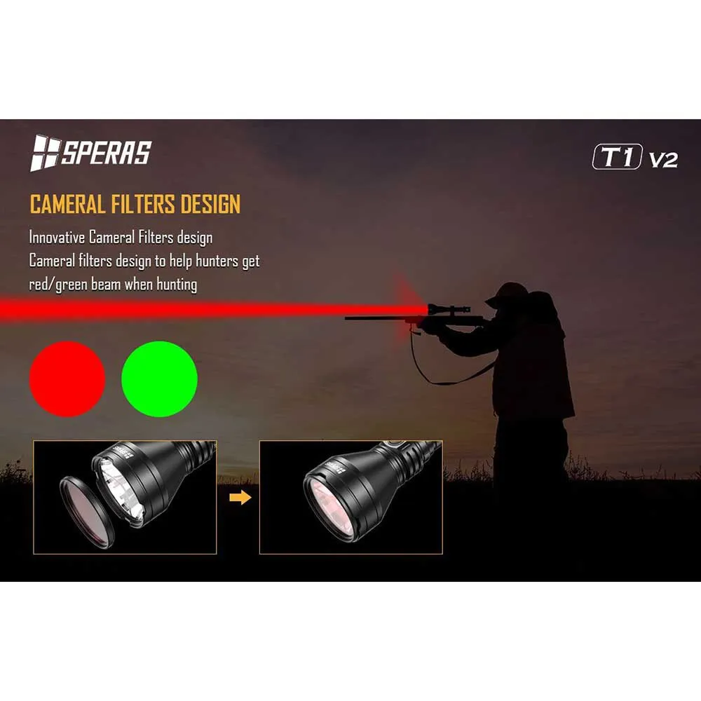 Speras T1k Red/green Hunting Kit Ficklampa, Black, 1200 Lumens