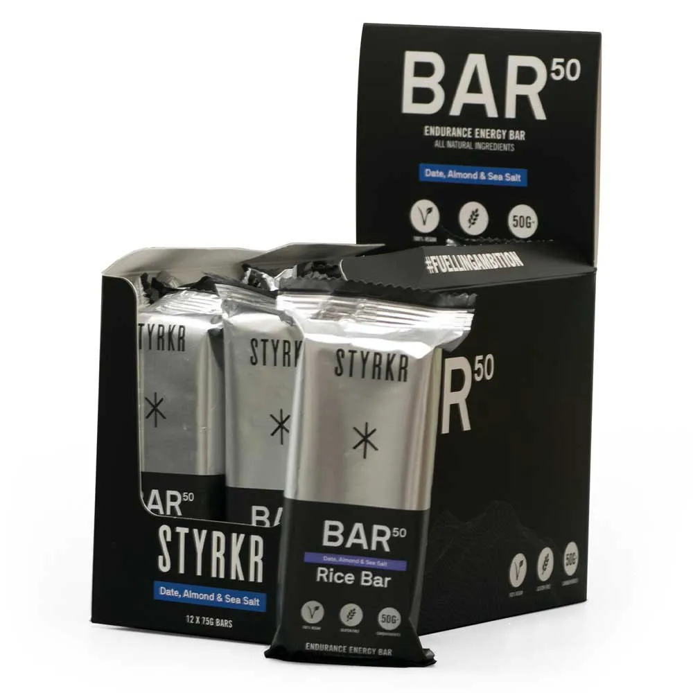 Styrkr Bar50 Och Havssalt Energi Bars Låda Mandel Dadel 75g 12 Enheter, Silver / black, One Size