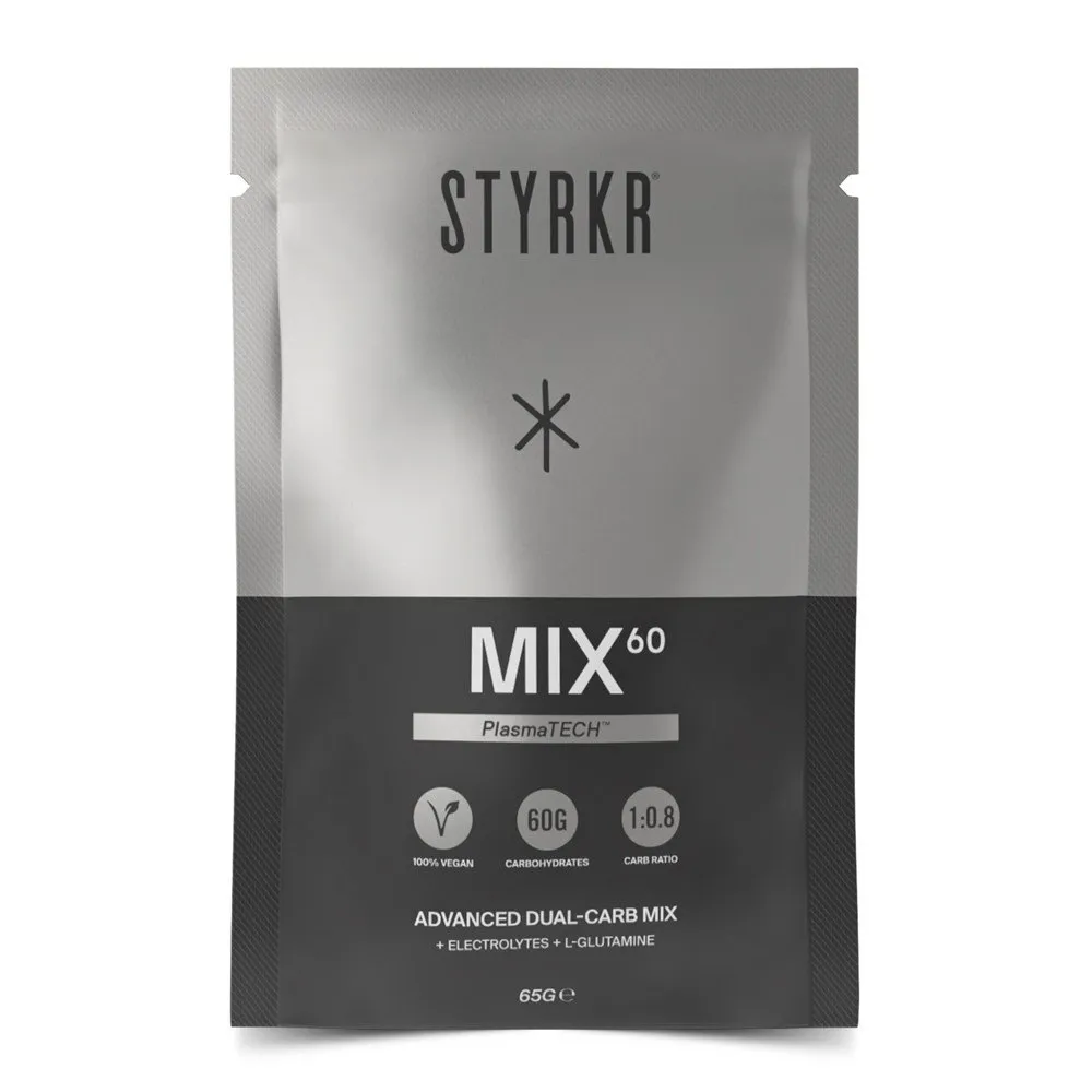 Styrkr Mix60 Dual-carb Energidryck Engångsdos Förpackning 65g 12 Enheter, Black / silver, One Size