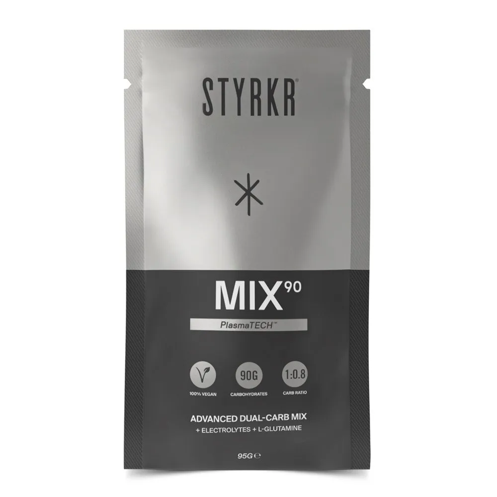 Styrkr Mix90 Dual-carb Energidryck Engångsdos Förpackning 95g 12 Enheter, Black / silver, One Size