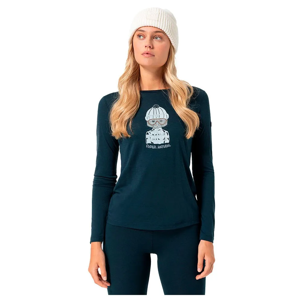 super.natural Snow Cat T-shirt Med Lång ärm, Blueberry / various super.natural Snow Cat T-shirt Med Lång ärm, Blueberry / various
