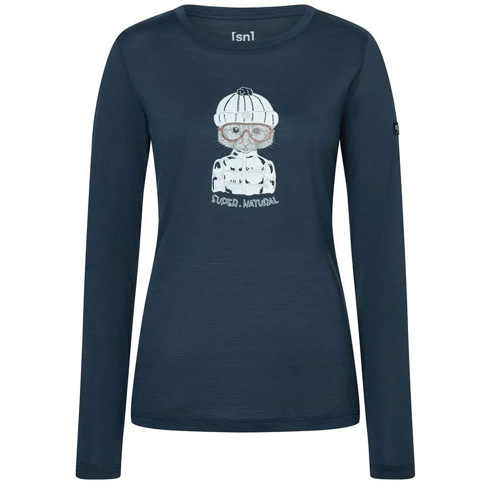 super.natural Snow Cat T-shirt Med Lång ärm, Blueberry / various super.natural Snow Cat T-shirt Med Lång ärm, Blueberry / various