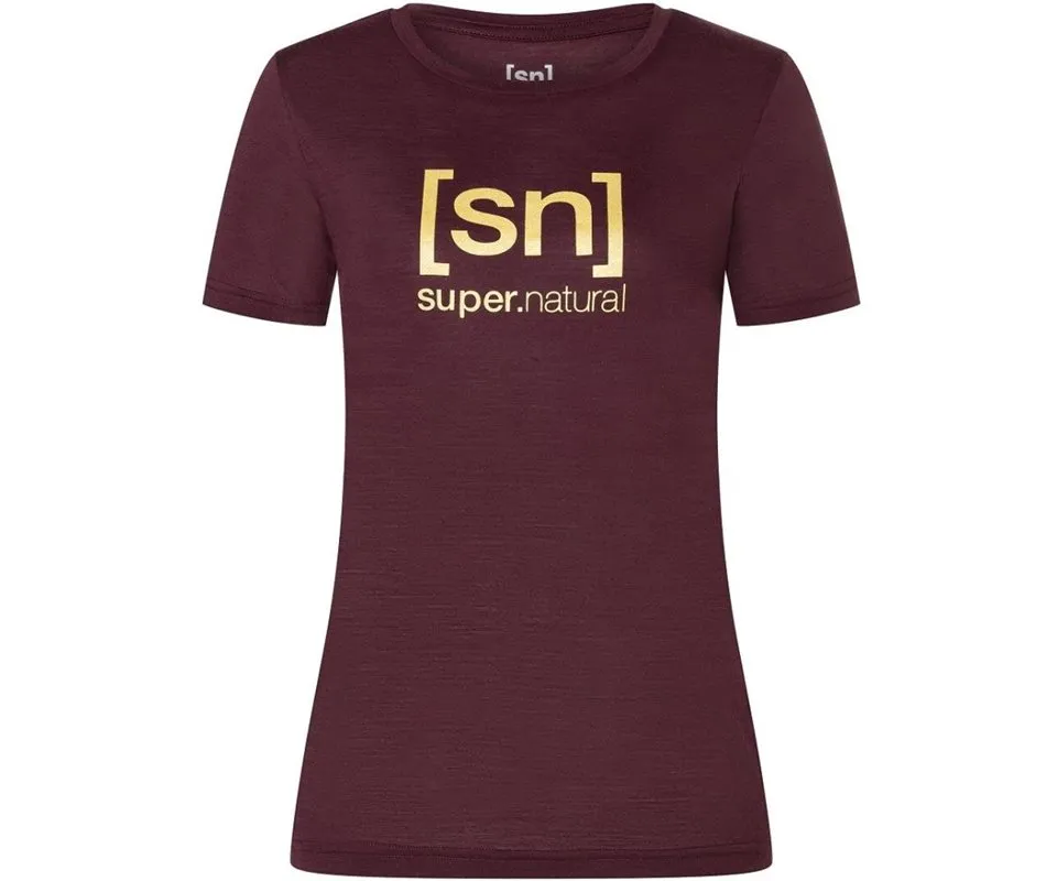 super.natural The Essential Logo Tee Women, Wine tasting/gold super.natural The Essential Logo Tee Women, Wine tasting/gold