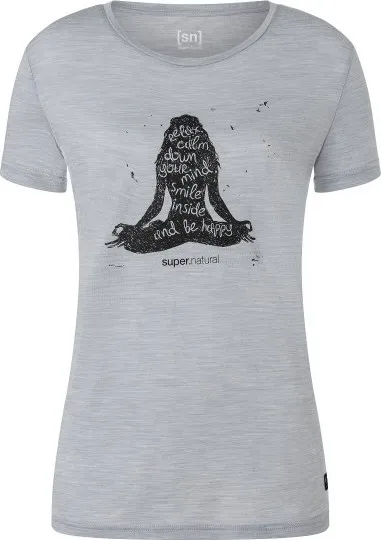 super.natural Women's Be Happy Tee, Ultimate Grey Melange/Pirate Grey super.natural Women's Be Happy Tee, Ultimate Grey Melange/Pirate Grey