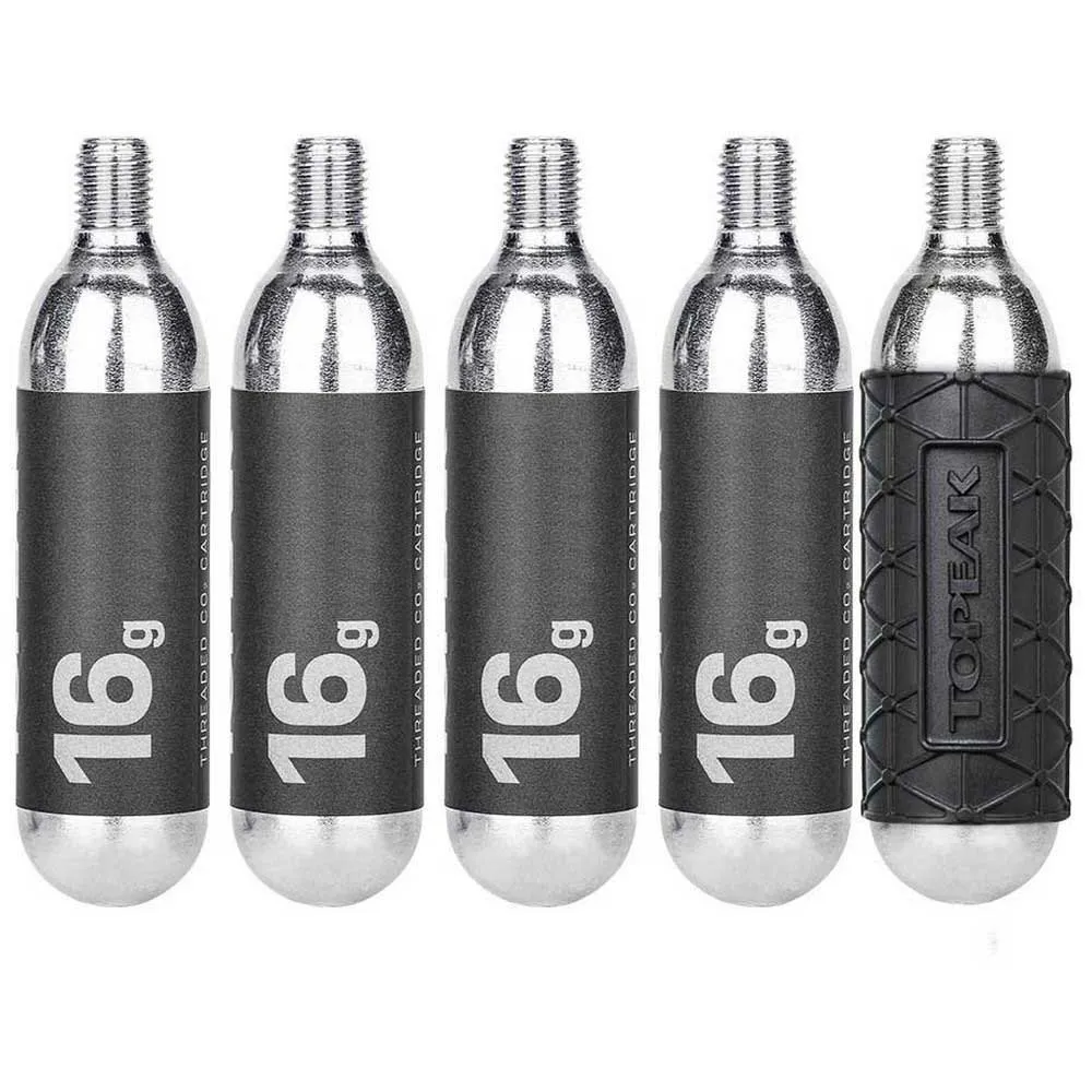 Topeak 16g Threaded Co2-patron 5 Enheter, Black / silver, 16g