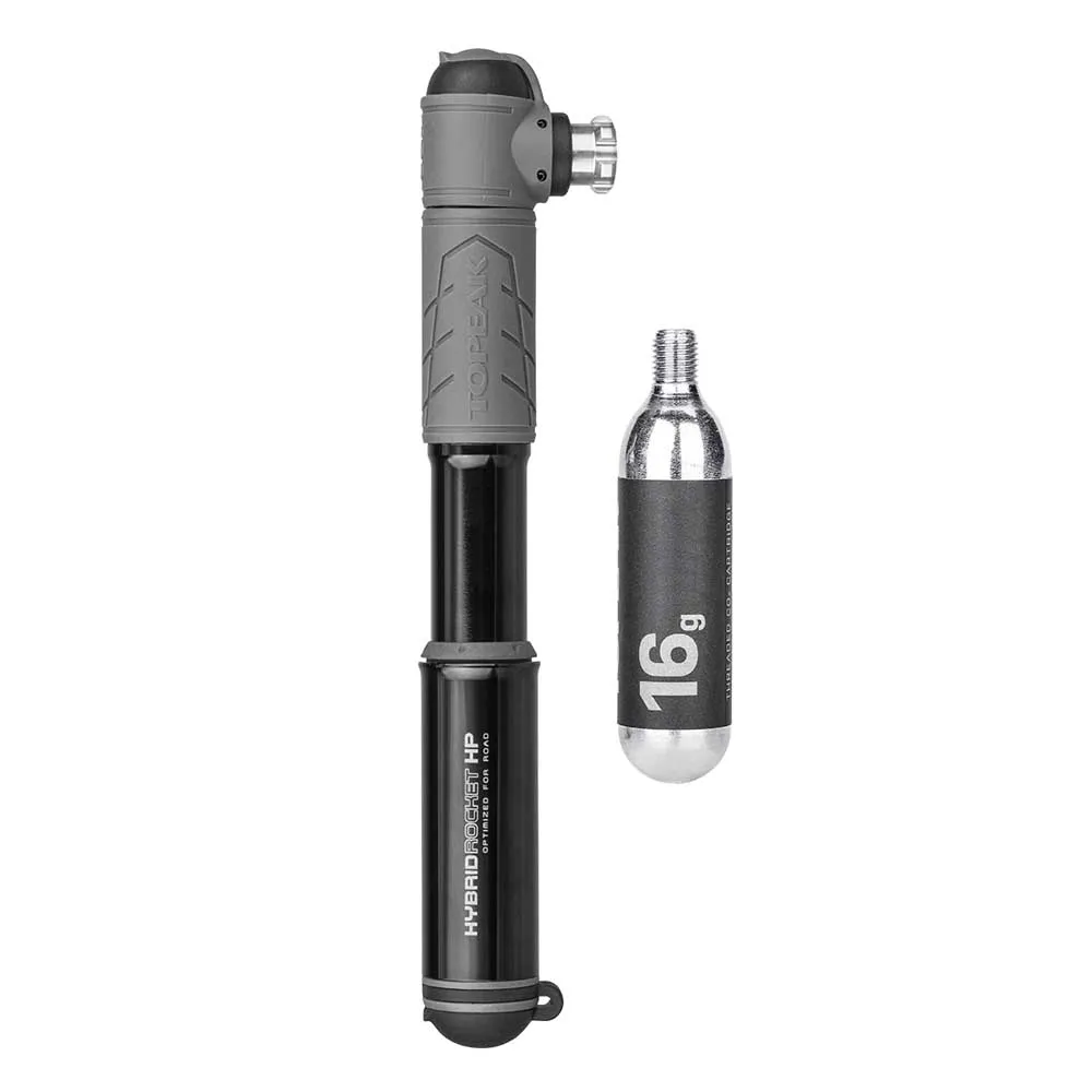 Topeak Hybrid Rocket Hp With 16g Threaded Co2 Cartridge Mini Pump, Black / grey, 160psi Topeak Hybrid Rocket Hp With 16g Threaded Co2 Cartridge Mini Pump, Black / grey, 160psi