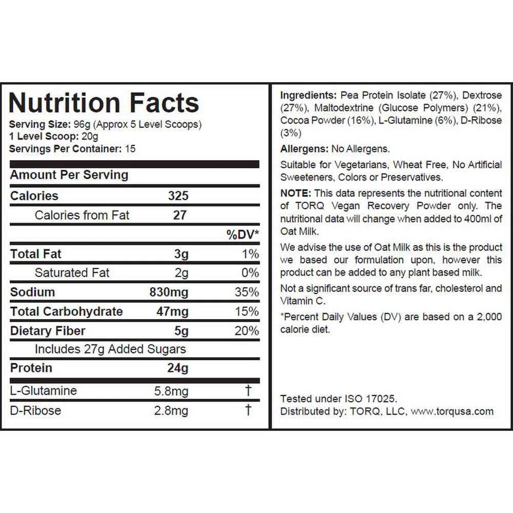 Torq Vegan återhämtning Krämig Kakao 1.5kg, Black, One Size