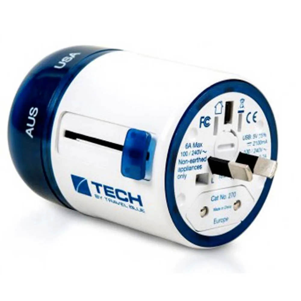 Travel Blue Twist & Slide+2 Usb Plug Adapter, White / blue, One Size Travel Blue Twist & Slide+2 Usb Plug Adapter, White / blue, One Size