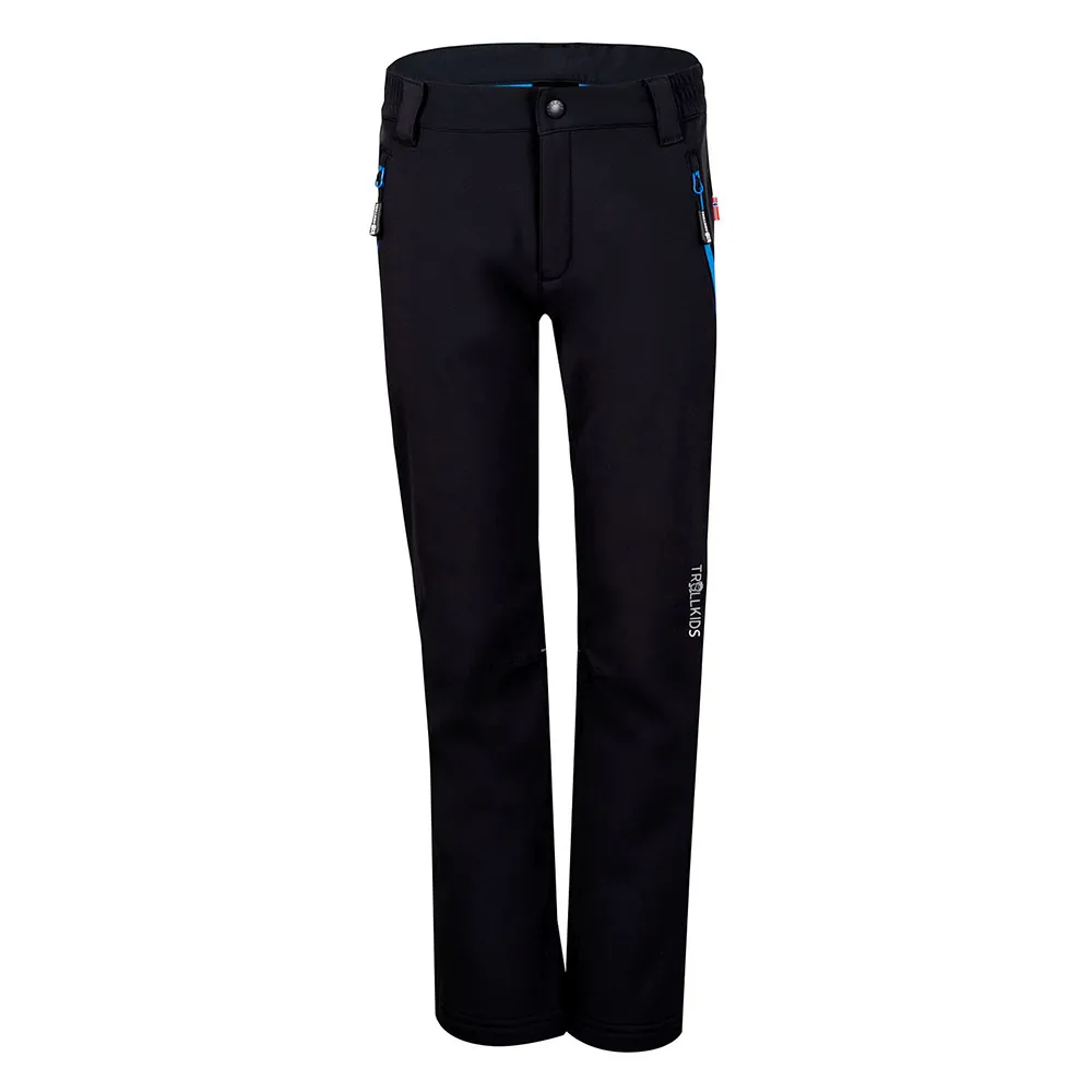 Trollkids Fjell Softshell Byxor Refurbished, Black / medium blue, 152cm
