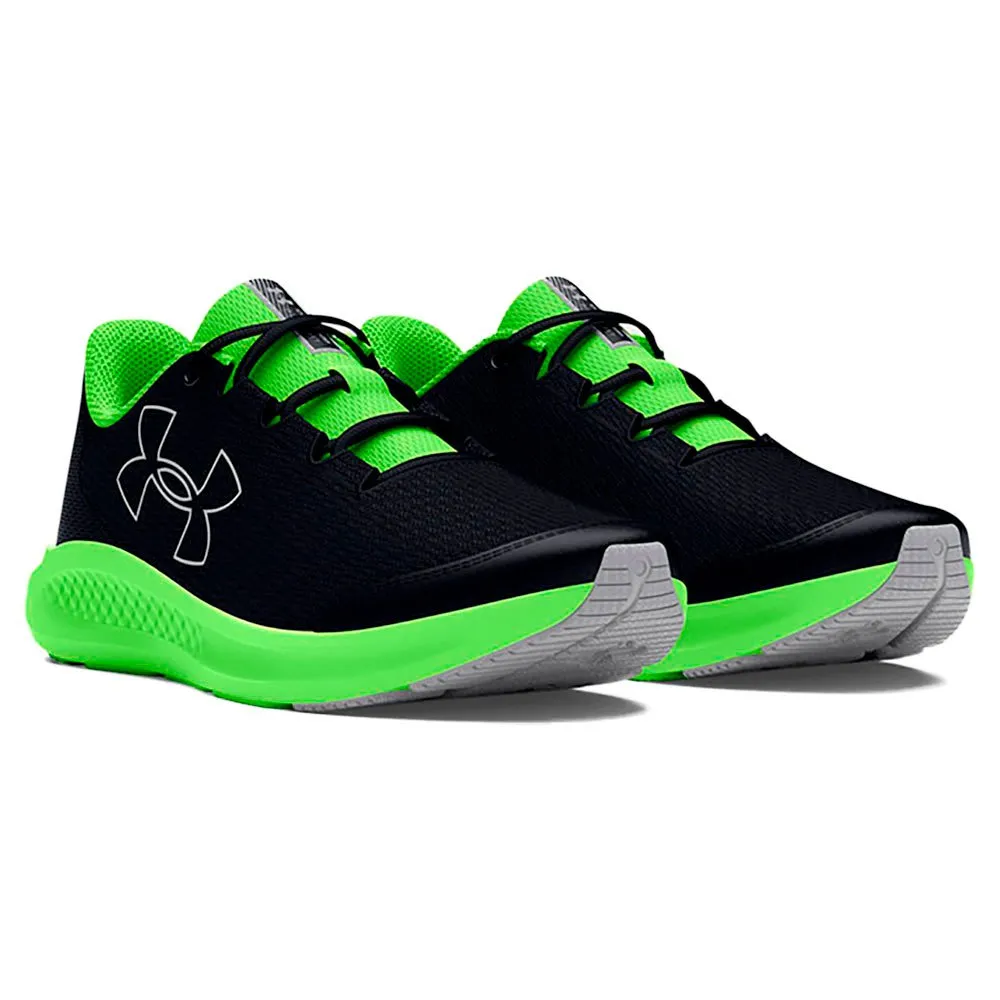 Under Armour Gs Charged Pursuit 3 Big Logo Löparskor male, Black / morph green / mod gray