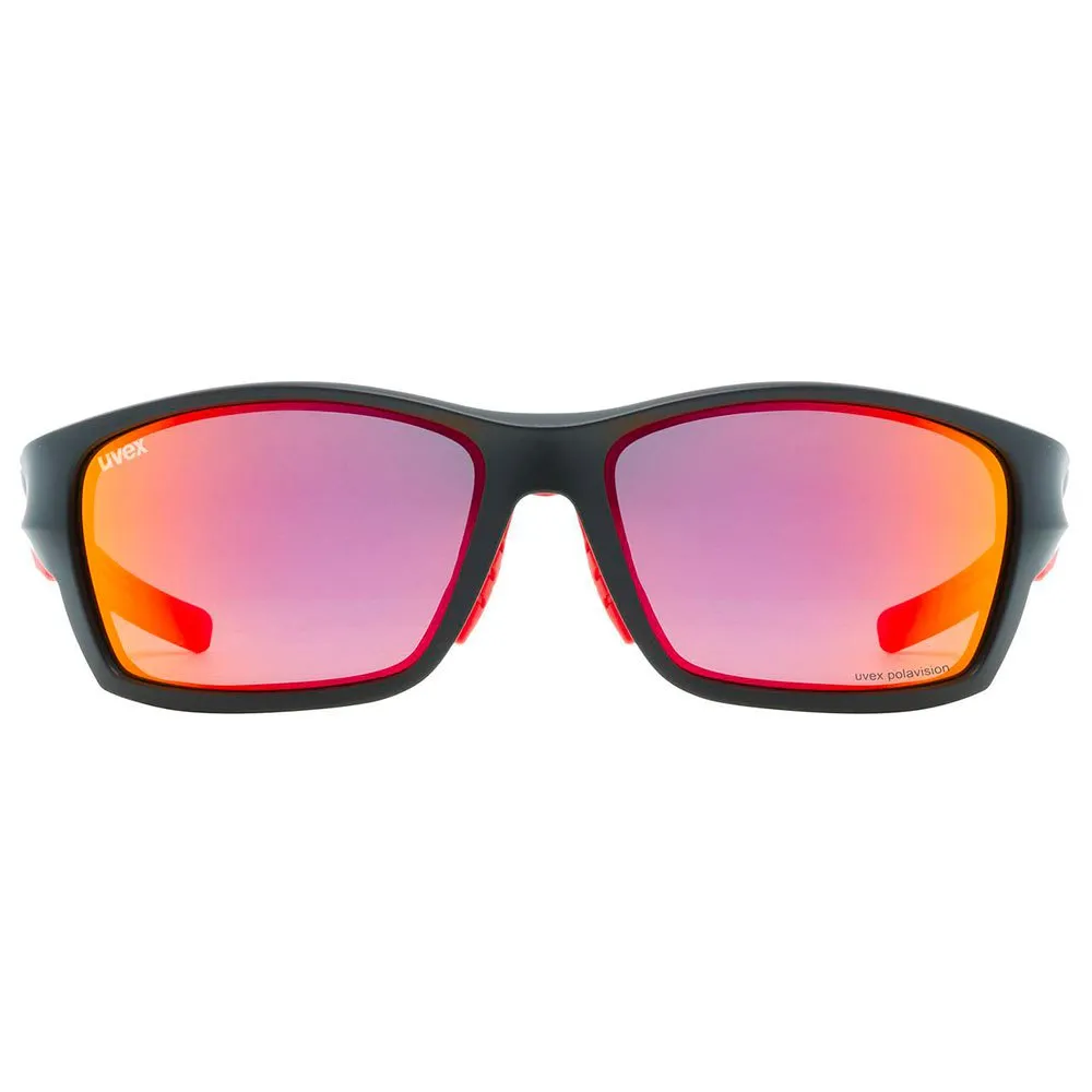 Uvex Sportstyle 232 Polarvision Speglade Polariserade Solglasögon, Black matte / red, Mirror Red/CAT3
