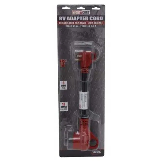 Valterra Mighty Cord Dogbone Standard Stickproppsadapter 30.48 Cm, Black / red, Manlig 15A/Kvinnlig 30A Valterra Mighty Cord Dogbone Standard Stickproppsadapter 30.48 Cm, Black / red, Manlig 15A/Kvinnlig 30A