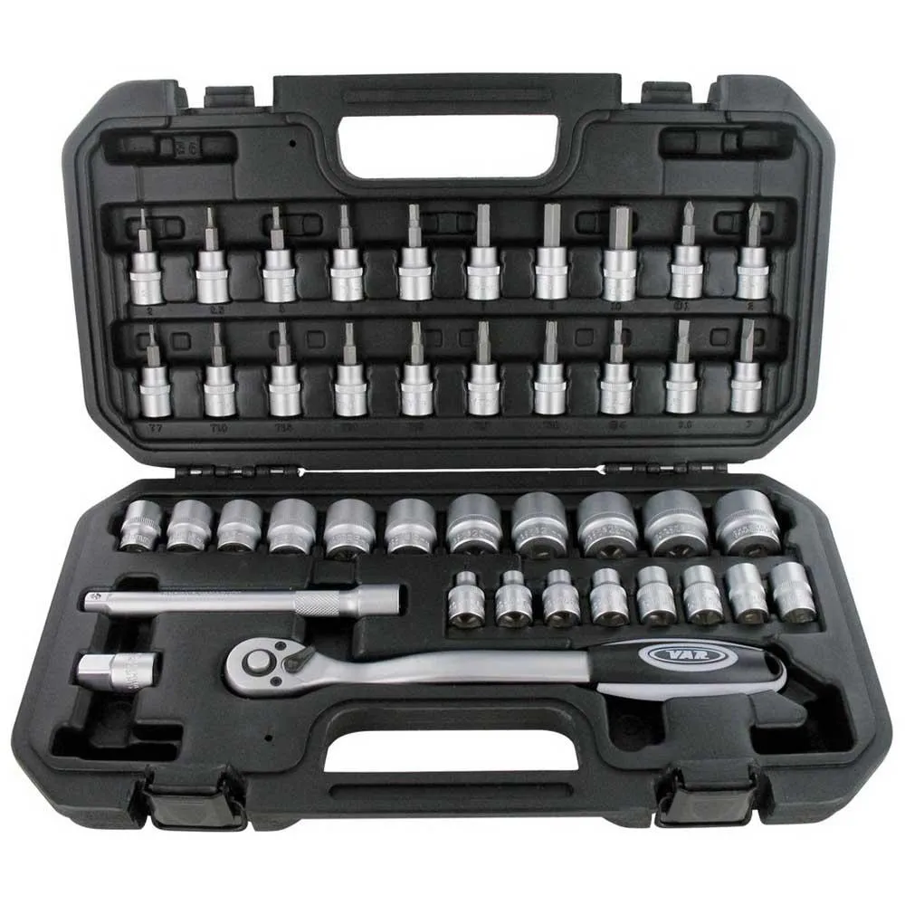 VAR Verktyg 42 Piece Professional Ratchet Wrench Set, Black, One Size