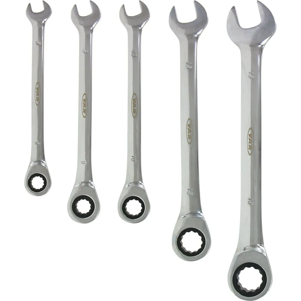 VAR Verktyg Set Of 5 Rachet Combination Wrenches, Silver, 8-15mm VAR Verktyg Set Of 5 Rachet Combination Wrenches, Silver, 8-15mm