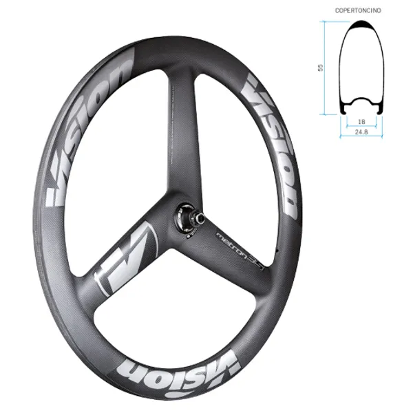 Vision Metron A9 Cl Disc Tubular Qr 3 Spoke Framhjul För Landsvägscykel, Black, 12 x 100mm