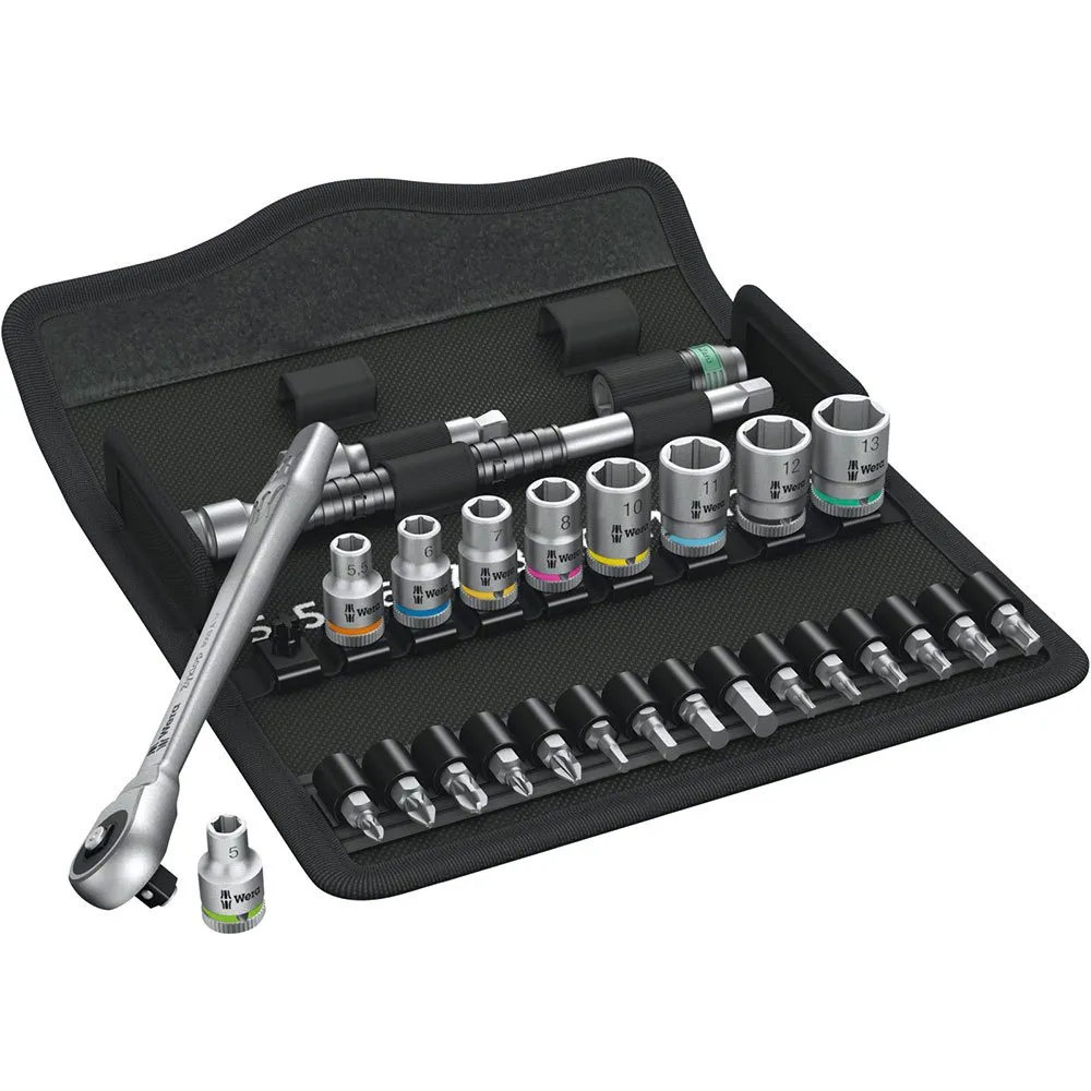 Wera 8100 Sa 7 Zyklop Metall-spärrskaftsats Med Genomgående Fyrkant, Silver, One Size